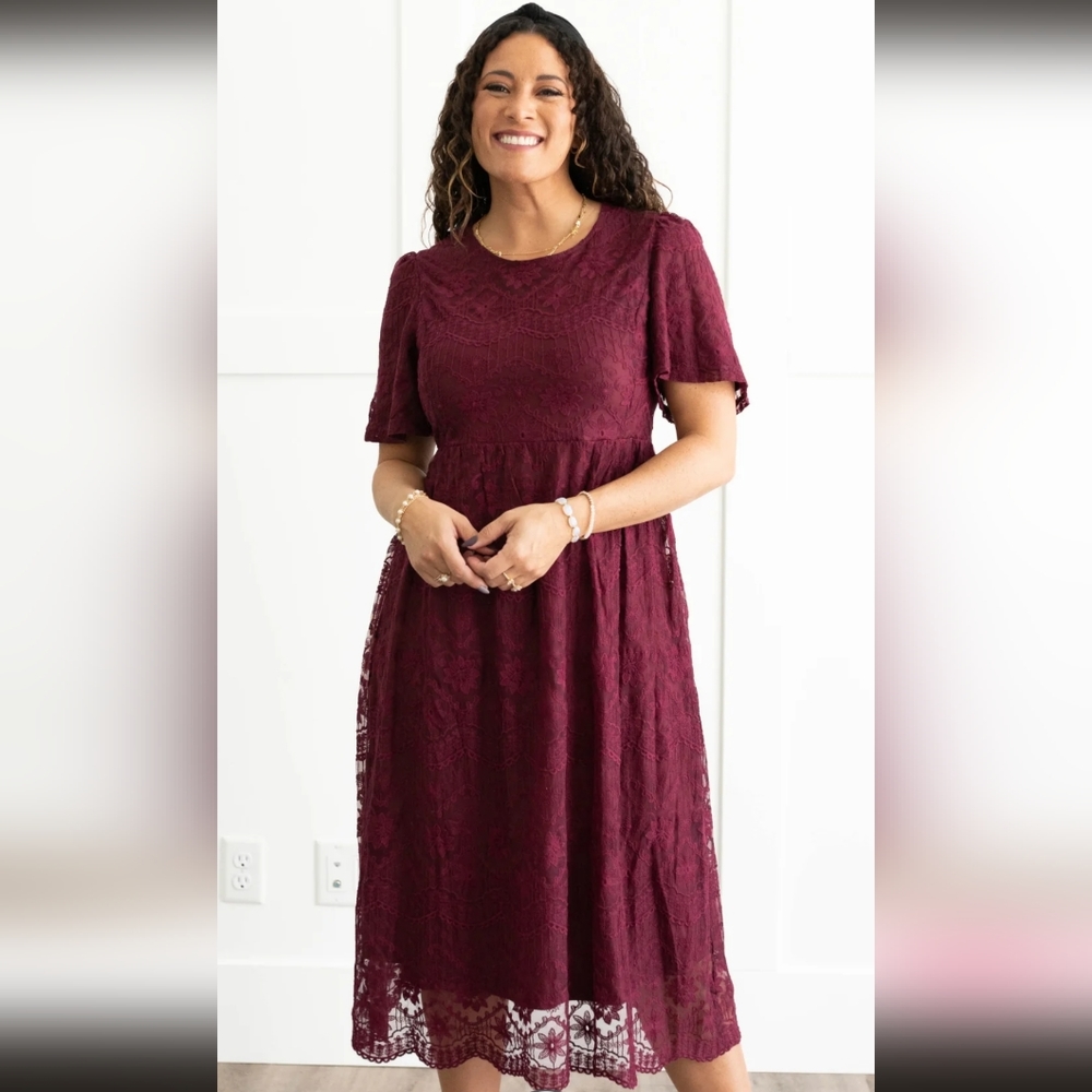Burgundy lace dress size Large * Polagram* great for wedding